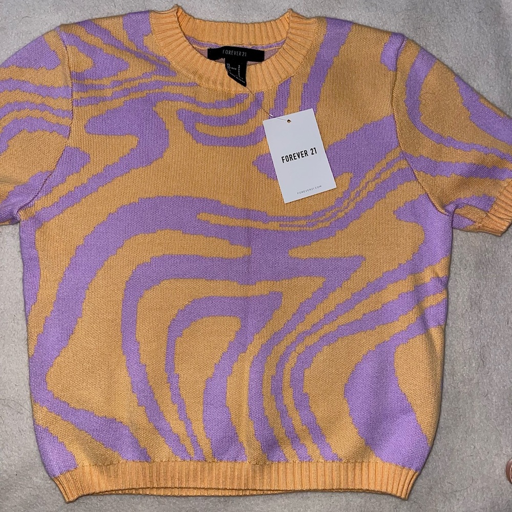 Orange Sweater Top With Lavender Swirls
